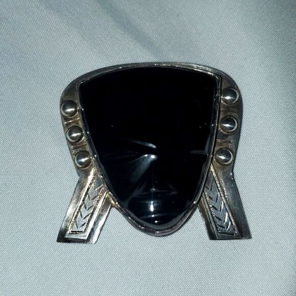 Vintage Taxco Black Onyx Brooche and Earrings! , Sterling Silver, Stamped 925! - Picture 4 of 13